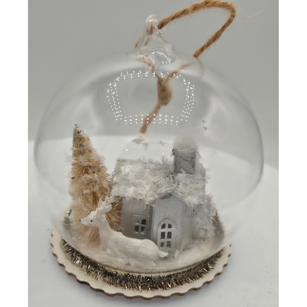 Light Up Glass Globe Christmas‎ Ornament Winter Village Reindeer House Scene